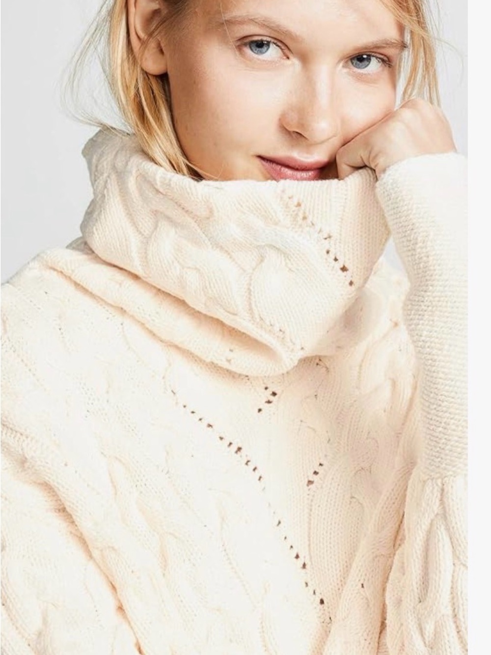 Free People Ivory Cable Cowl Turtleneck Sweater dress/tunic